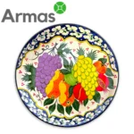 Uzbek pilaf plate 38cm with hand-painted fruit pattern – front view