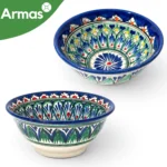 Uzbek National Piala 15 cm - Blue Green Botanical Ornament with Red Accents - Image 2