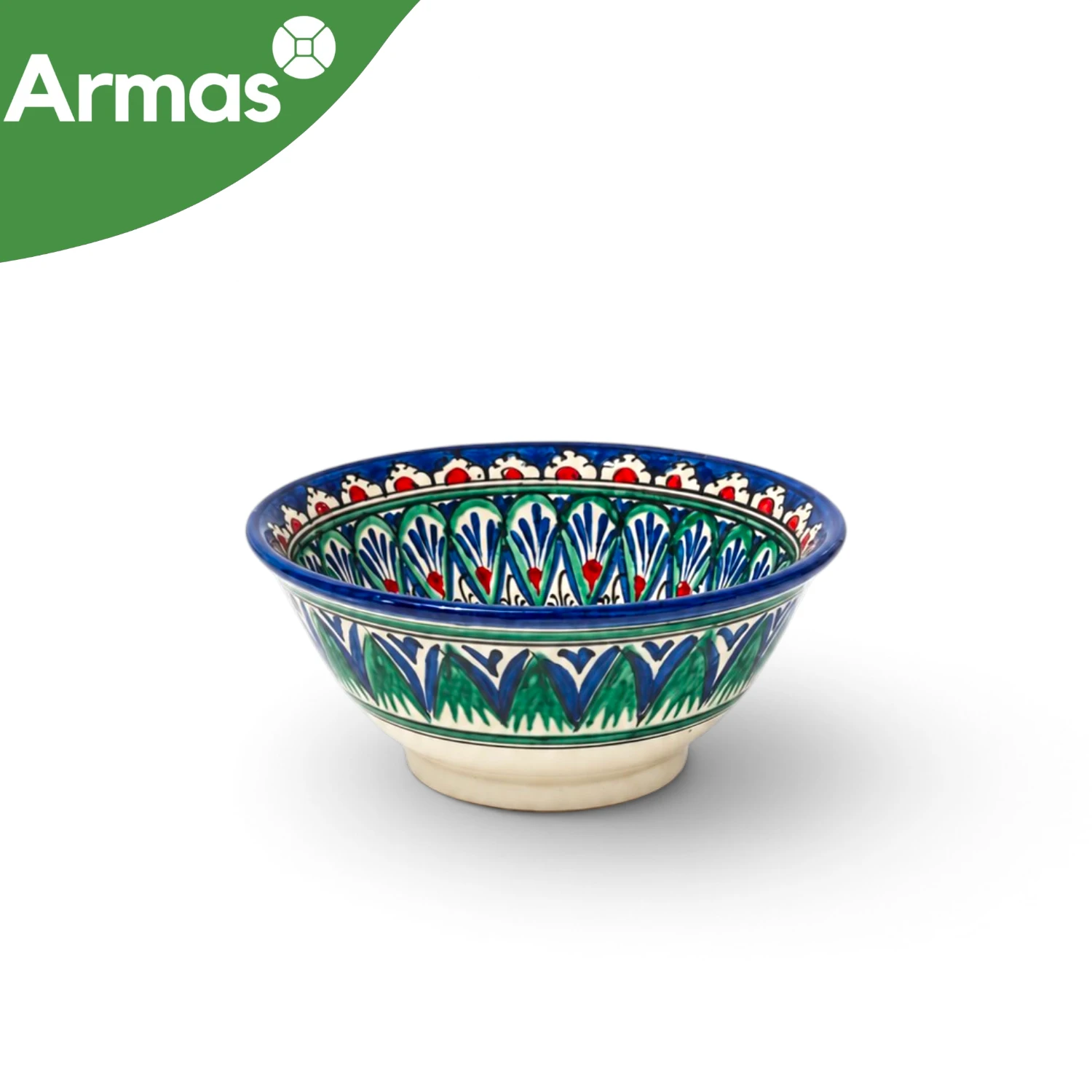 Uzbek National Kosa 11 cm - Blue Green Botanical Ornament with Red Accents