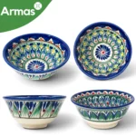 Uzbek National Kosa 11 cm - Blue Green Botanical Ornament with Red Accents - Image 2