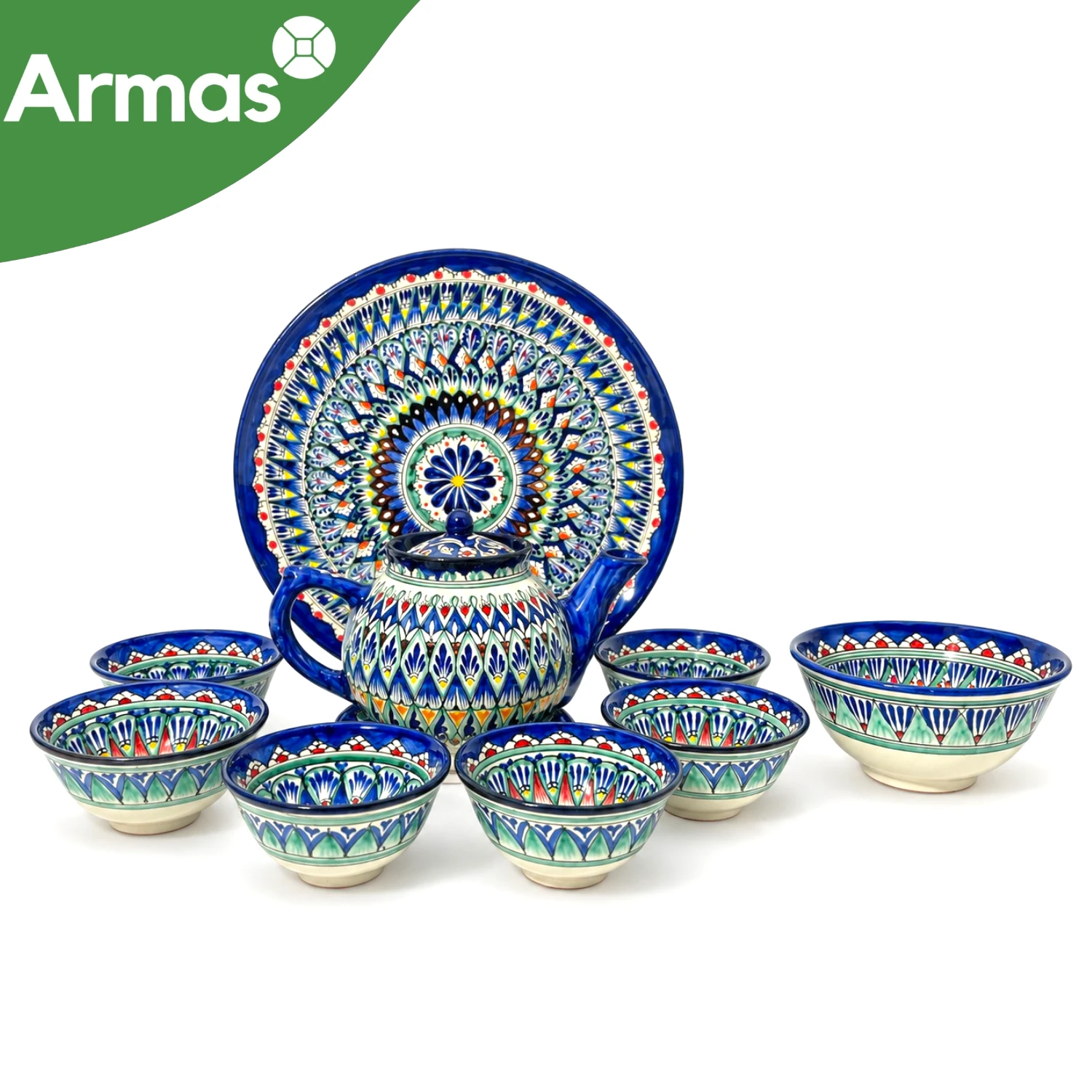 Uzbeku tējas servīze – klasisks 10 priekšmetu komplekts