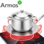 Indukcijas adapteris 20 cm darbībā ar katlu uz indukcijas plīts, vienmērīga siltuma sadale