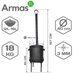 KOMPLEKTS EKONOM PLUS №3 (Krāsns 12-16L kazanam ar skursteni + uzbeku kazans 12L + plova karote 46cm + zupas kauss 46cm) - Image 3