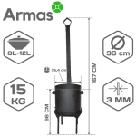 Oven Stove for 8-12L cauldron with chimney D36cm/3mm - Image 2