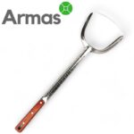 Pannas un grila lapstiņa no nerūsējoša tērauda ar koka rokturi 46cm