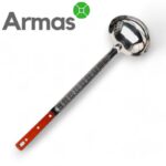 Stainless steel soup ladle with wooden handle 46cm