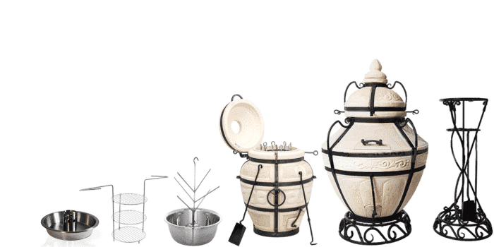 Tandīri ar piederumiem: režģis, pārvalks, eglīte, iesmi un paliktnis