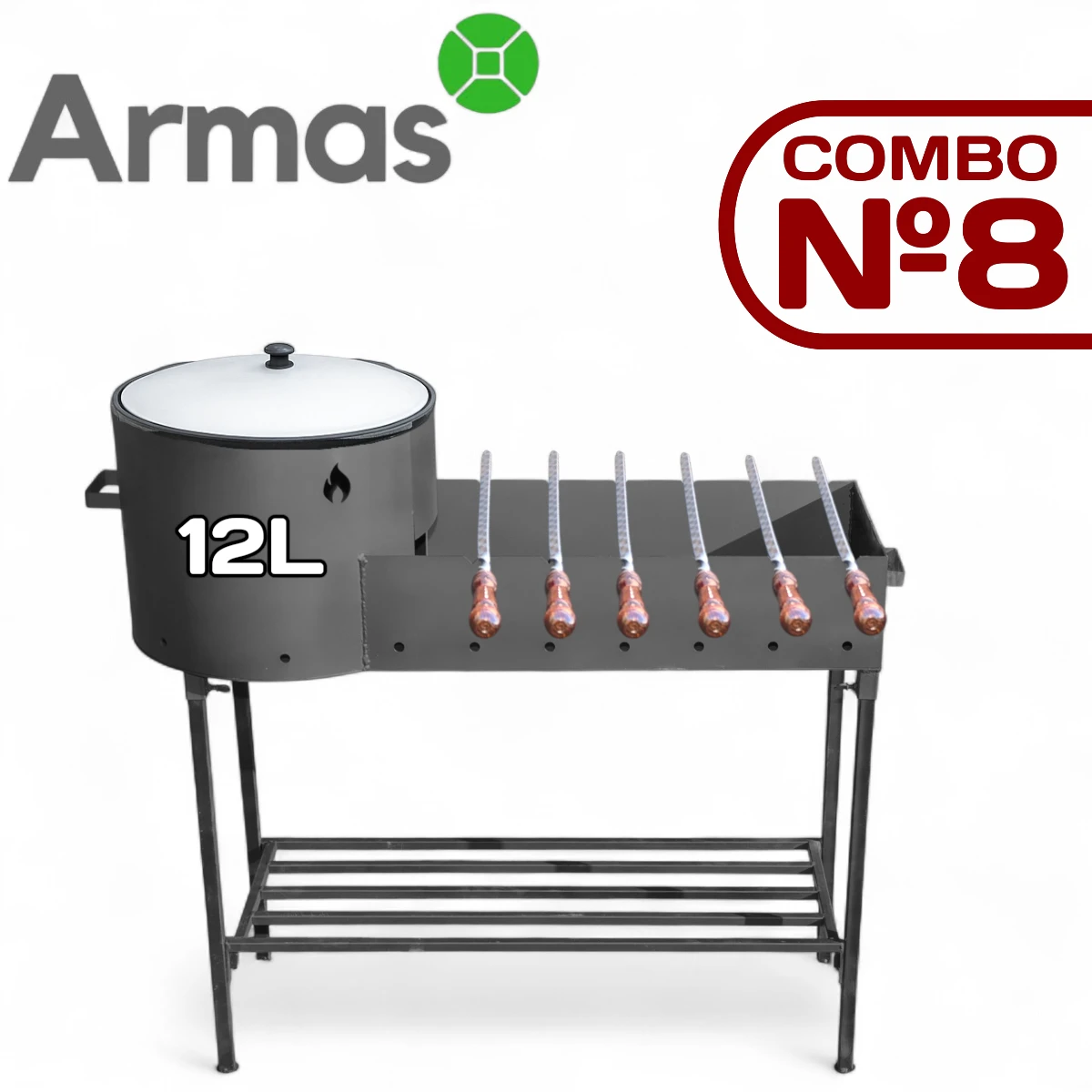 KOMPLEKTS KOMBO №8 Krāsns-mangals Ø400 mm + čuguna kazans 12 l ar vāku + 6 iesmi