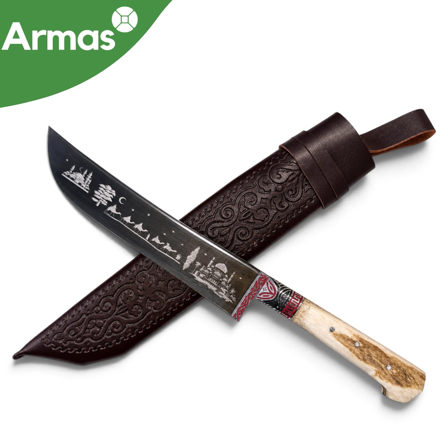Uzbek National Pchak Knife 280/160 - Bearing Steel, Deer Antler Handle