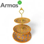 Uzbeku trīsstāvu ķeramiska paplāte tortēm, augļiem un uzkodām - Image 2