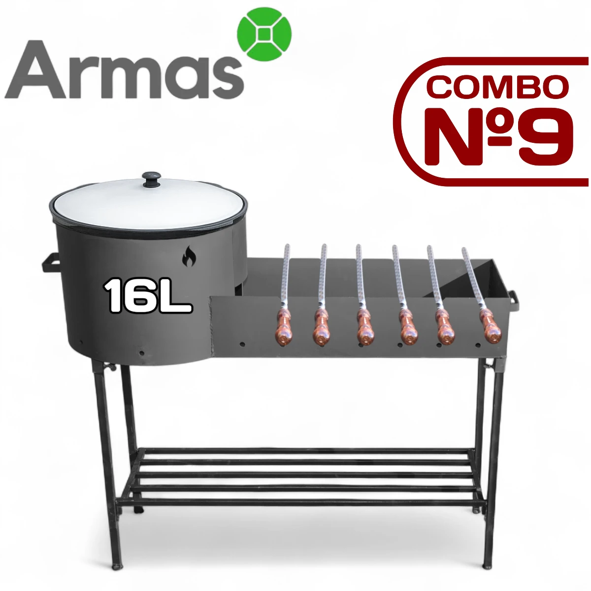 KOMPLEKTS KOMBO №9 Krāsns-mangals Ø440 mm + čuguna kazans 16 l ar vāku + 6 iesmi