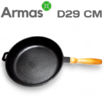 Чугунная глубокая сковорода с деревянной ручкой D29 см