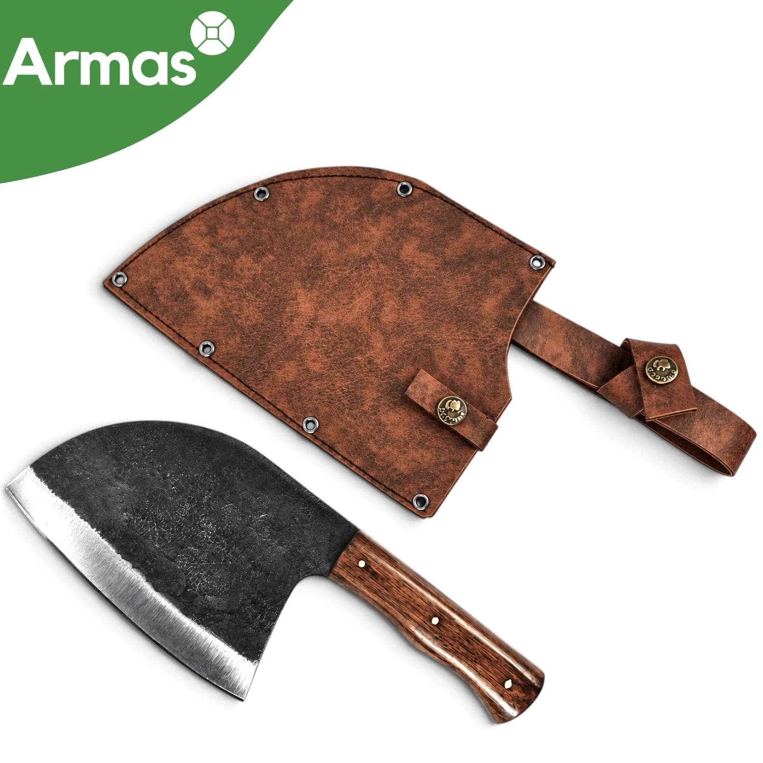 Узбекский мясной тесак 290/170 - сталь 65G, деревянная рукоять