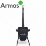 Металлическая печь с дымоходом для казана 12–16 л