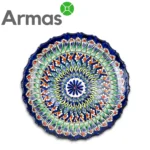 Узбекская тарелка с резным краем 35 см и цветочным орнаментом – вид спереди