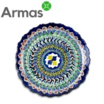 Узбекская тарелка с резным краем 35 см и восточным орнаментом – вид спереди