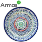 Uzbeku šķīvis plovam ar ziliem, zaļiem un sarkaniem ornamentiem