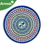 Uzbek Plov Plate Ljagan 42 cm - Blue Green Botanical Ornament with Red Accents and Central Floral Medallion