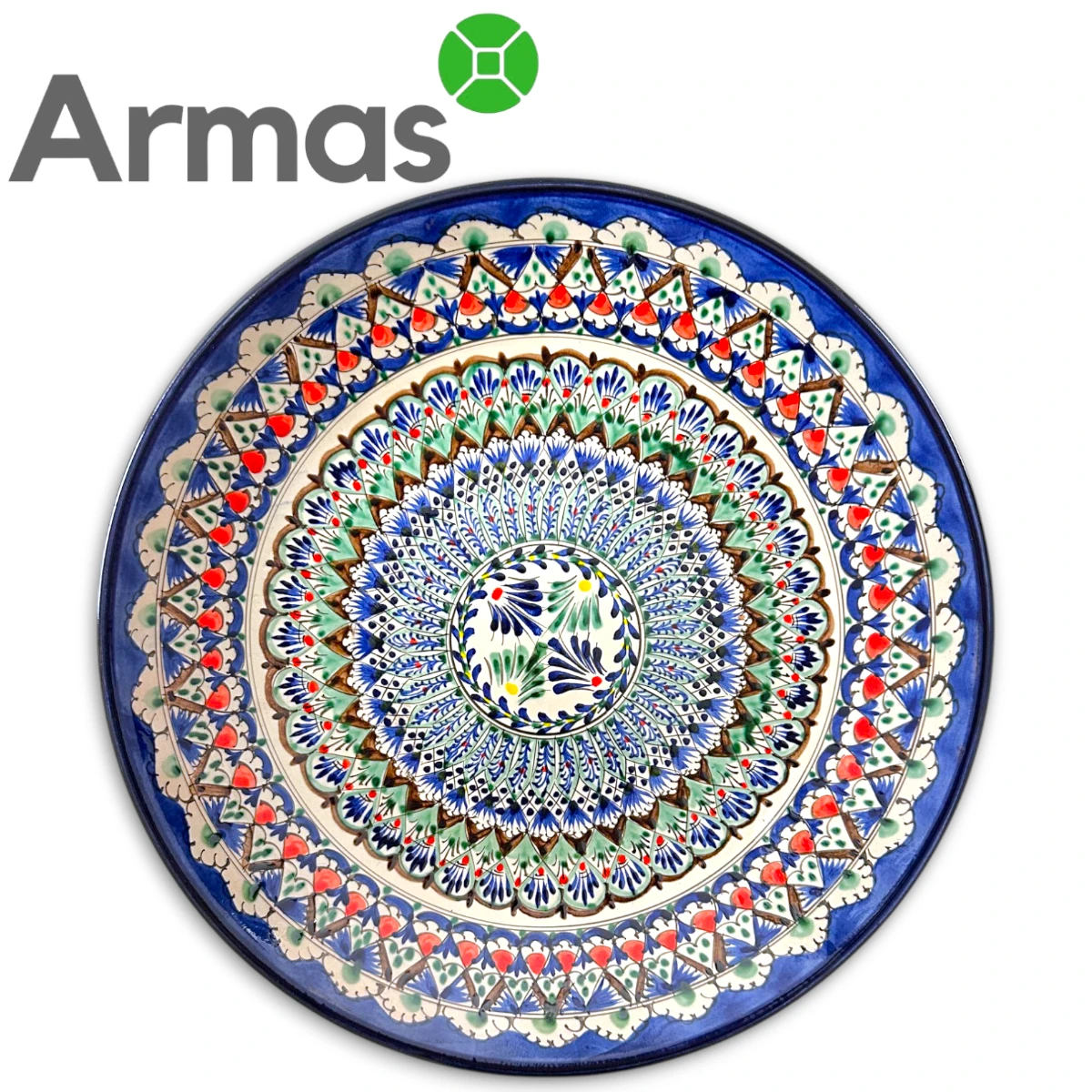 3754-21 Large Uzbek plate with blue ornament and red accents