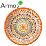 Uzbek plate with orange color and floral mandala