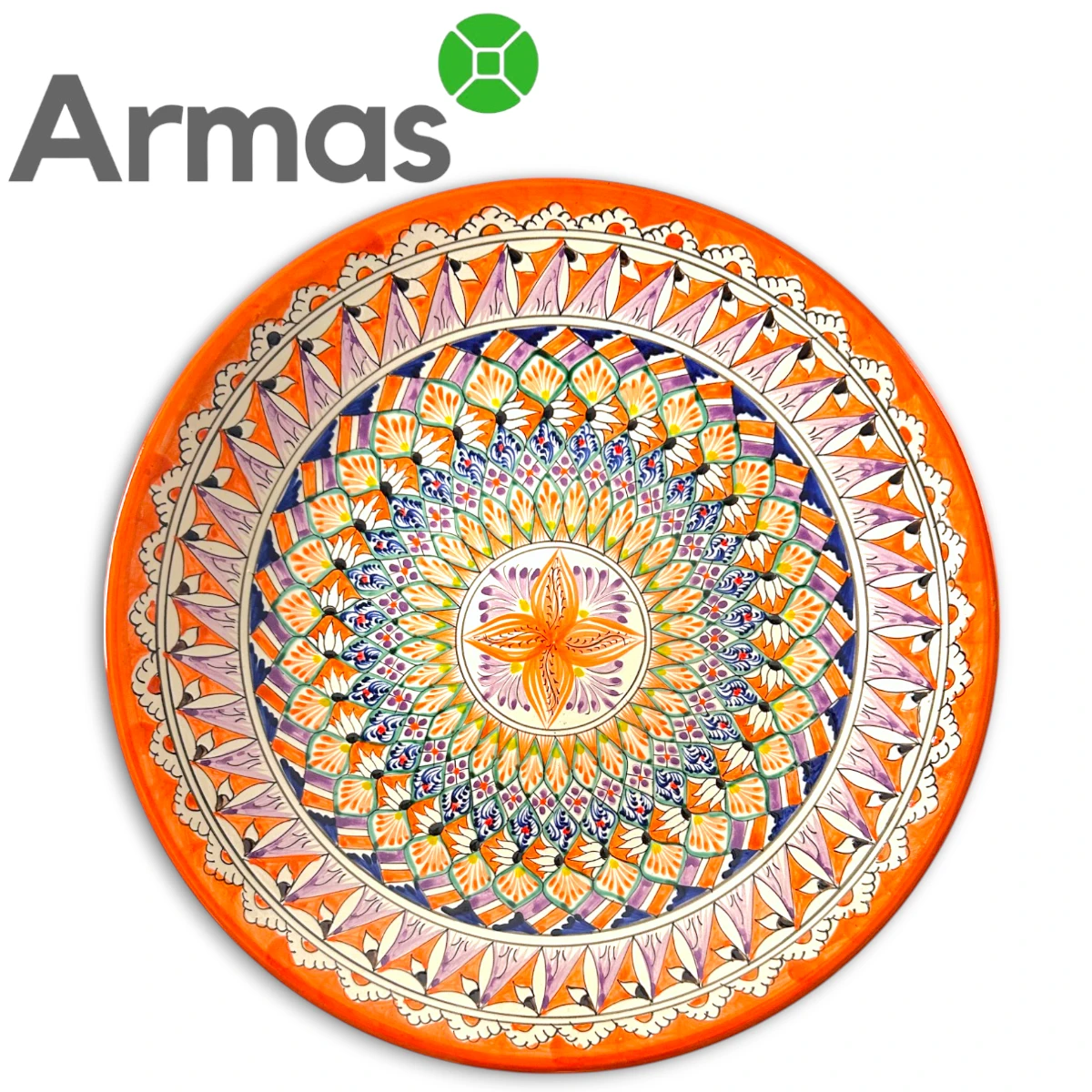 3754-22 Uzbek plate with orange color and floral mandala