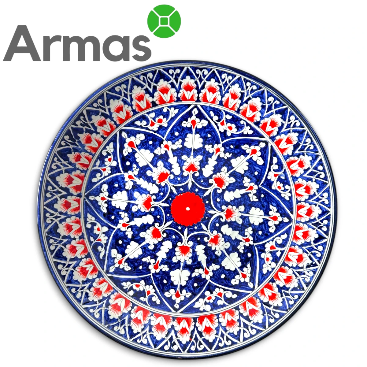 3754-25 Uzbeku šķīvis ar ziedu rakstu uz tumši zila fona