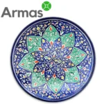 Large Uzbek plate with blue and green petal pattern