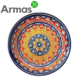 Узбекская керамическая тарелка с оранжево-красным узором мандалы