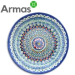 Узбекская тарелка с синей мандалой и жёлтыми акцентами