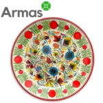 Uzbeku šķīvis ar ziediem, granātāboliem un debeszilām magonēm