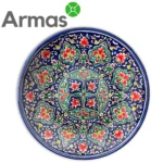 Uzbeku šķīvis ar ziedu ornamentu tumši zilā fonā