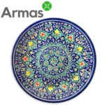 Узбекская тарелка для плова с тёмно-синим фоном и разноцветными цветами