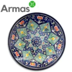 Uzbeku šķīvis ar zilu un zaļu ziedu mandalu