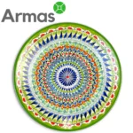 Uzbeku šķīvis ar zaļu malu un austrumniecisku ornamentu – 42 cm