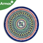 Uzbek Plov Plate Ljagan 42 cm - Blue and Green Botanical Ornament with Red and Yellow Accents