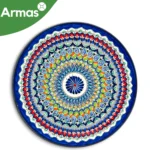 Uzbeku šķīvis plovam Ljagan 42 cm – Ar zili zaļu daudzkrāsainu ornamentu un sarkani oranžiem akcentiem
