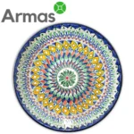 Tumši zils uzbeku šķīvis ar sarkanu un zaļu ornamentu – 42 cm