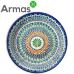 Uzbeku šķīvis Ljagan 42 cm ar austrumu rakstu un dominējošu zilu un zaļu krāsu