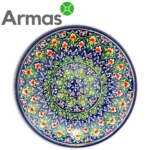 Tumši zils uzbeku šķīvis ar sarkaniem un zaļiem ziediem – 42 cm