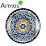 Uzbek pilaf plate 38 cm with blue and green oriental ornament – front view