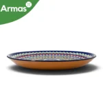 Uzbek Plov Plate Ljagan 38 cm - Blue Green Radial Ornament with Red and Orange Accents - Image 3