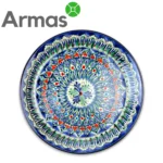 Uzbek pilaf plate 38 cm with red and blue oriental ornament – front view