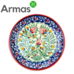 Uzbek plate 38 cm with floral pattern and red rim – front view