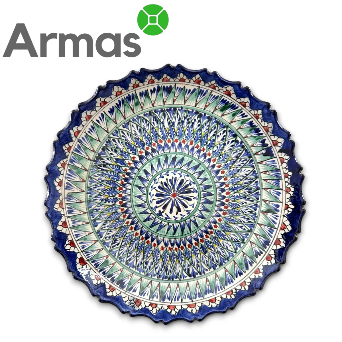 3955-1 Uzbeku šķīvis plovam Ljagan ar grieztu malu, 40 cm, tradicionāls raksts