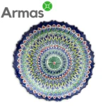 Узбекская тарелка для плова с резным краем, синяя с зелёным и жёлтым орнаментом