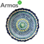 Uzbek plate with carved edge 40 cm, blue and green with floral ornament