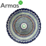 Uzbeku šķīvis plovam Ljagan ar grieztu malu, 40 cm, zils-zaļš raksts