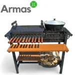 Гриль с крышкой, круглой решеткой и шампурами