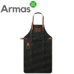 Ādas grila/BBQ priekšauts ar regulējamām siksnām – 100% dabīga āda, melnā krāsā, piemērots grilēšanai, ēdiena gatavošanai un meistardarbiem.