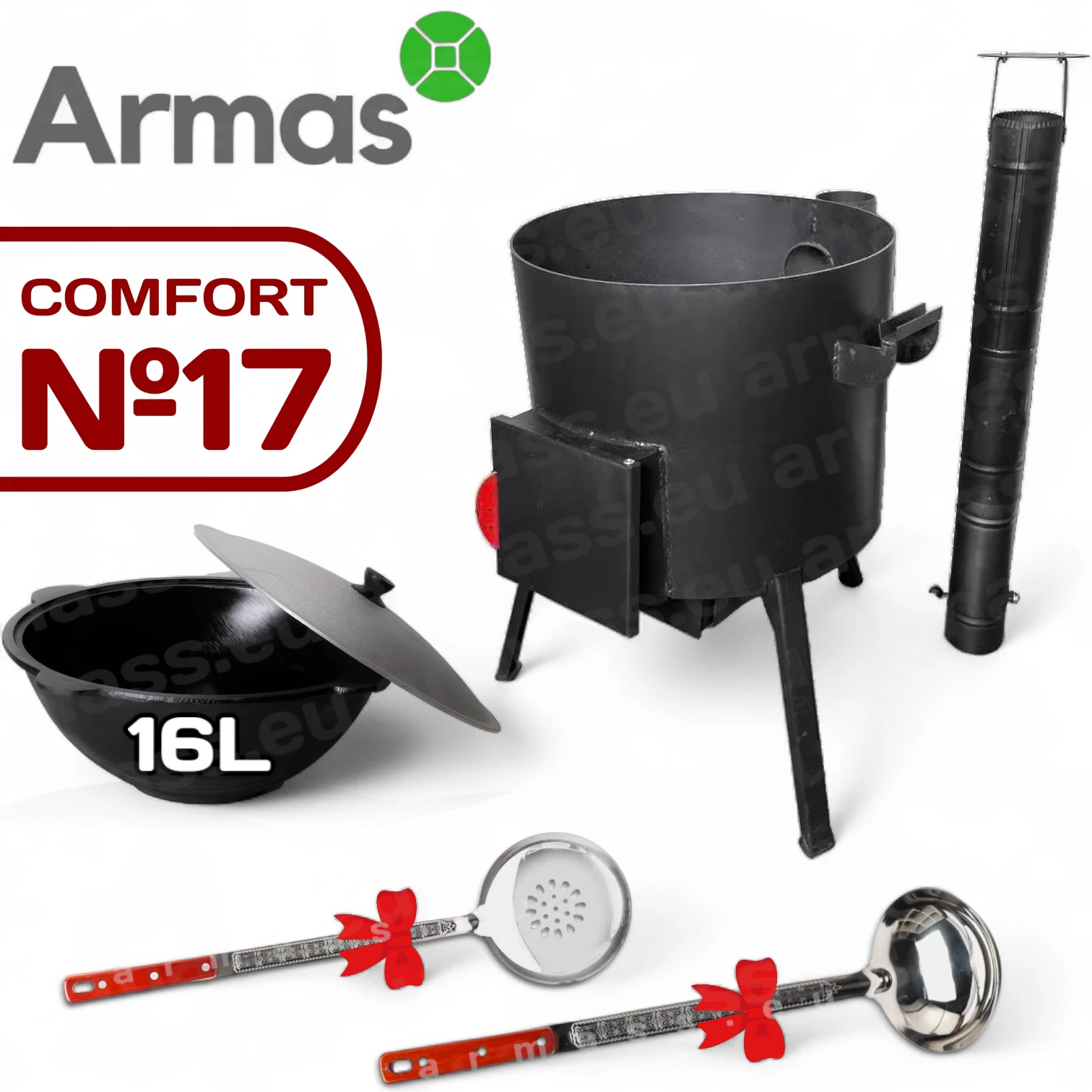 Komplekts Comfort Nr.17 – krāsns ar skursteni 44 cm un kazans 16l